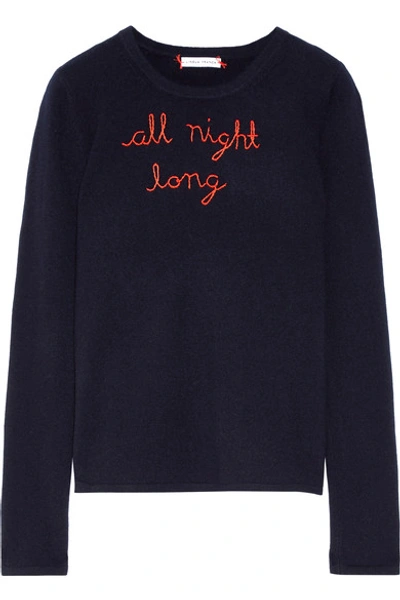 Lingua Franca It Was All A Dream Embroidered Cashmere Jumper In Navy Red