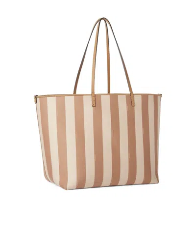 Fendi Pequin Striped And Ff Fabric Roll Large Reversible Shopper In White