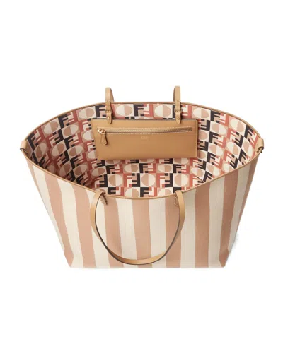 Fendi Pequin Striped And Ff Fabric Roll Large Reversible Shopper In White