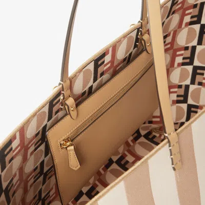 Fendi Pequin Striped And Ff Fabric Roll Large Reversible Shopper In White