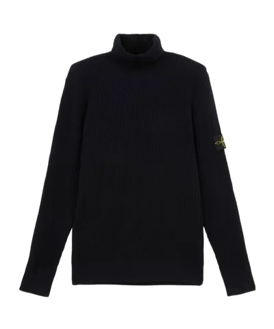 Stone Island Black Wool Turtleneck Sweater In Black