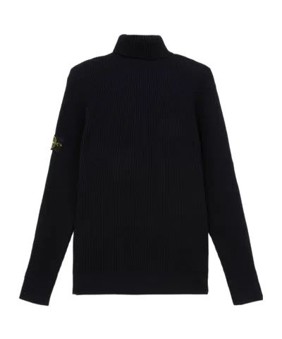 Stone Island Black Wool Turtleneck Sweater In Black