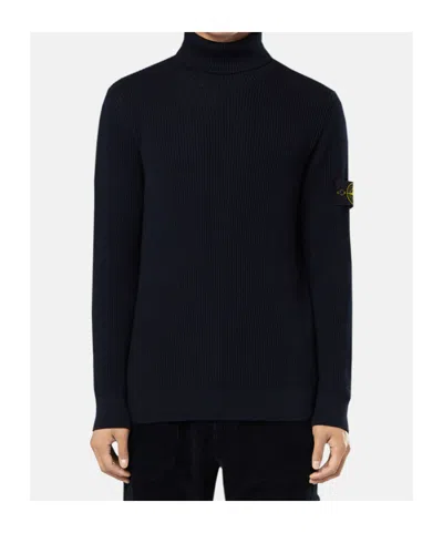 Stone Island Black Wool Turtleneck Sweater In Black