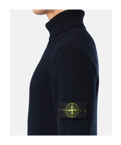 Stone Island Black Wool Turtleneck Sweater In Black