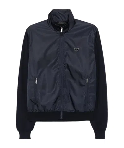 Prada Zipped Cardigan In Blue