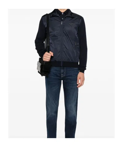 Prada Zipped Cardigan In Blue