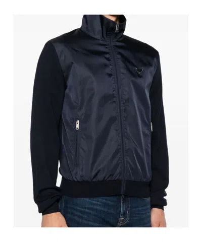 Prada Zipped Cardigan In Blue
