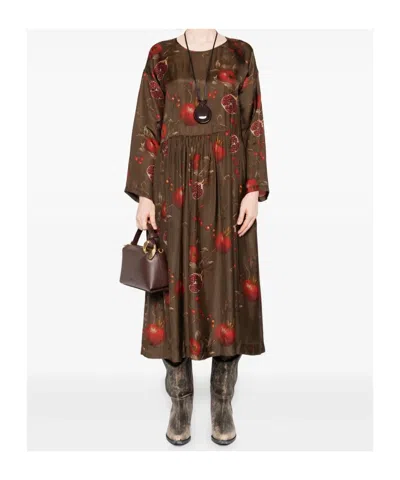 Uma Wang Crewneck Long Sleeves Fruit Print Dress In Multi