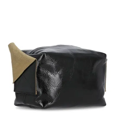 Uma Wang Textured Leather Shoulder Bag With Adjustable Strap In Black