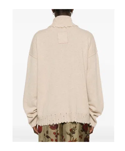 Uma Wang High Neck Cashmere Sweater With Frayed Edges In Neutral