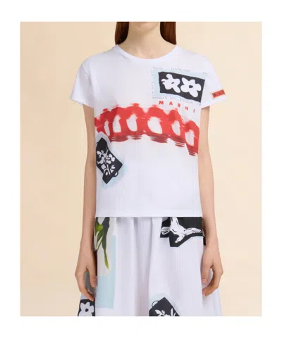 Marni Graphic Print T-shirt In White