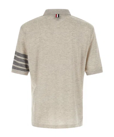 Thom Browne '4bar' Detail Polo Shirt In Gray