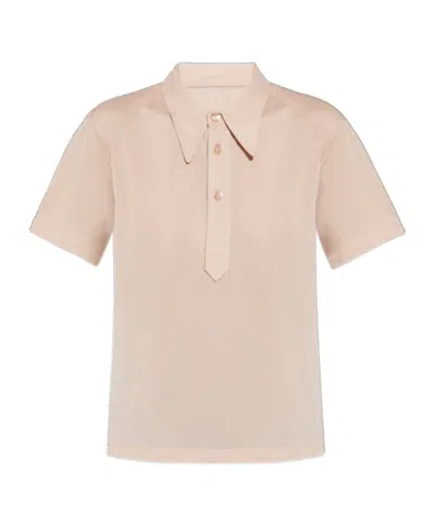 Maison Margiela Womens Umber Short-sleeve Logo-embroidered Stretch-woven Polo Shirt In Neutral