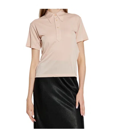 Maison Margiela Womens Umber Short-sleeve Logo-embroidered Stretch-woven Polo Shirt In Neutral