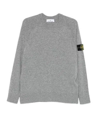 Stone Island Light Grey Cotton Fine Knit Sweaters In Gray