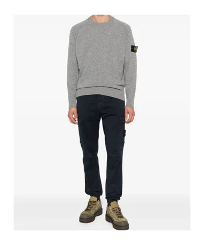 Stone Island Light Grey Cotton Fine Knit Sweaters In Gray