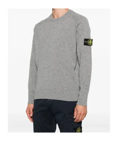 Stone Island Light Grey Cotton Fine Knit Sweaters In Gray