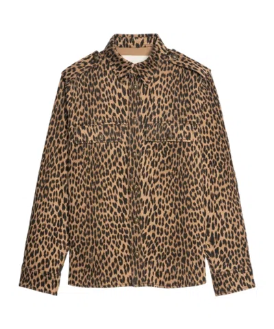 Zadig & Voltaire Womens Daim Leopard-print Chest-pocket Denim Shirt Xs In Brown
