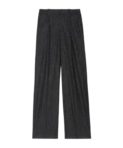 Zadig & Voltaire Womens Anthracite Puros Regular-fit High-rise Striped Flannel Trousers In Black