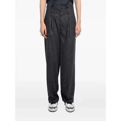 Zadig & Voltaire Womens Anthracite Puros Regular-fit High-rise Striped Flannel Trousers In Black