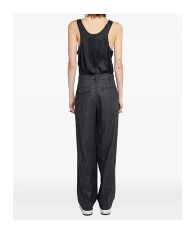 Zadig & Voltaire Womens Anthracite Puros Regular-fit High-rise Striped Flannel Trousers In Black