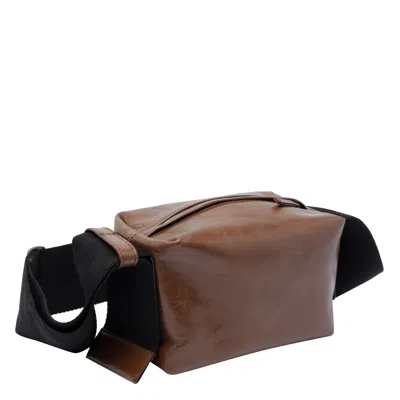 Uma Wang Leather Rectangular Shoulder Bag In Brown