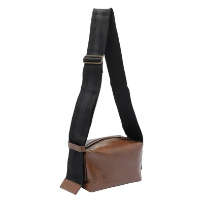 Uma Wang Leather Rectangular Shoulder Bag In Brown