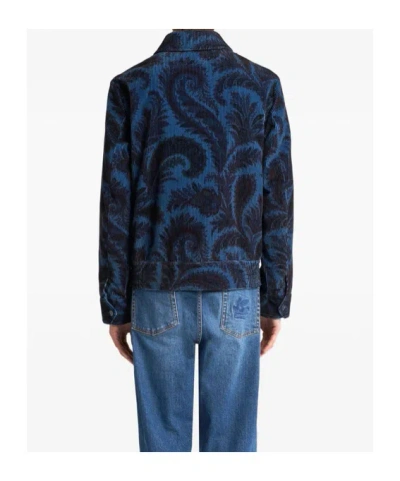 Etro Velvet Bomber Jacket With Print In Blue