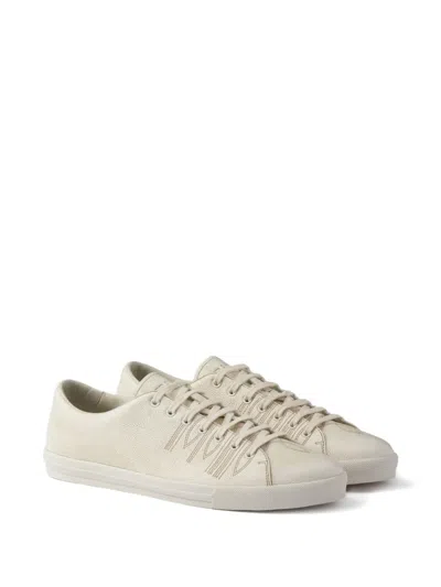 Prada Low Profile Round Toe Rubber Sole Sneakers In White