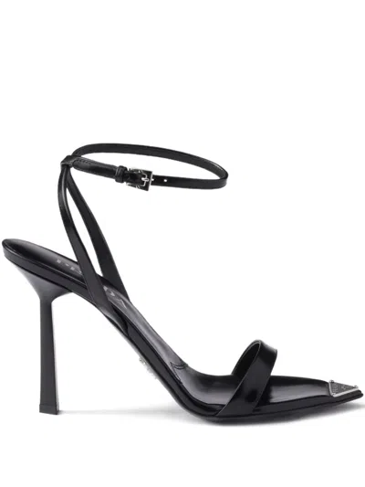 Prada Brushed Leather Pointy-toe Sandal In Black