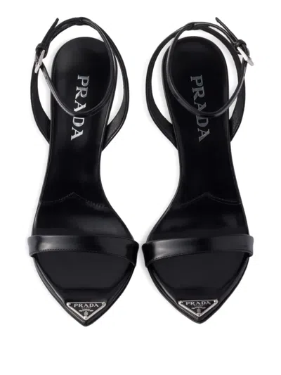 Prada Brushed Leather Pointy-toe Sandal In Black
