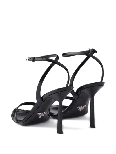 Prada Brushed Leather Pointy-toe Sandal In Black