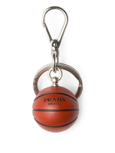 Prada Basketball Themed Metal Keychain Accessory In Orange