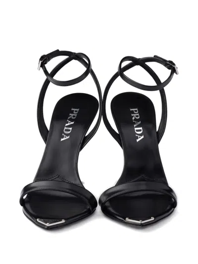 Prada Brushed Leather Pointy-toe Sandal In Black