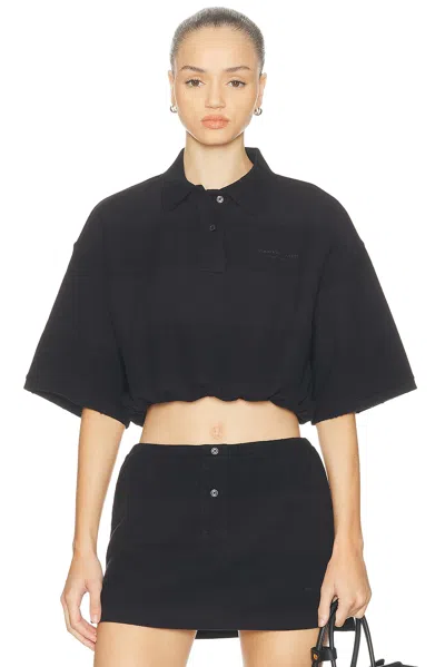 Alexander Wang Cropped Polo Collar Top In Black