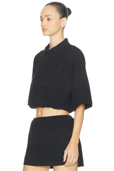 Alexander Wang Cropped Polo Collar Top In Black