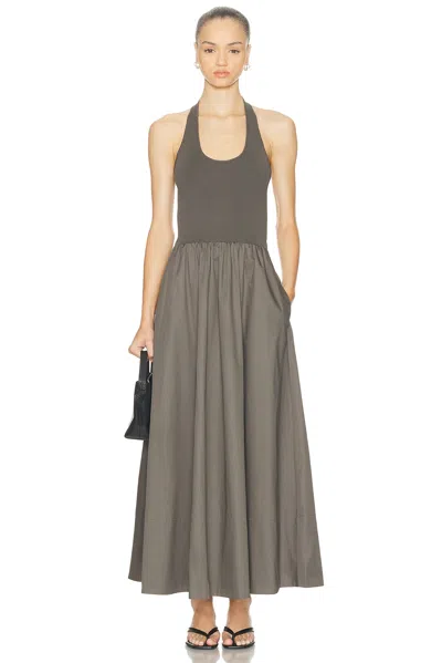 St Agni Gathered Halter Maxi Dress In Khaki