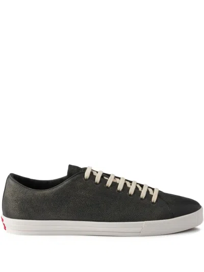 Prada Aged-effect Leather Sneakers In Black