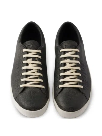 Prada Aged-effect Leather Sneakers In Black