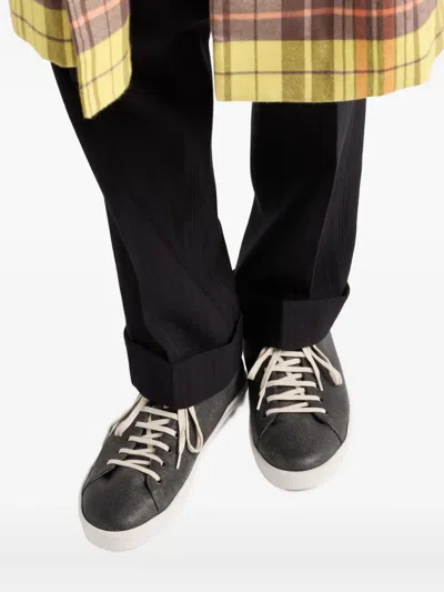 Prada Aged-effect Leather Sneakers In Black