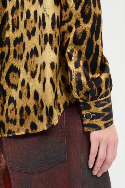 Roberto Cavalli Silk Shirt With Jaguar Skin Print In Brown