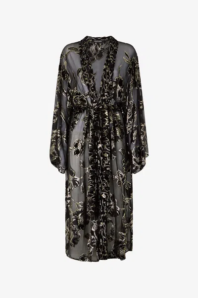 Roberto Cavalli See-through Robe With Floral Pattern In Black
