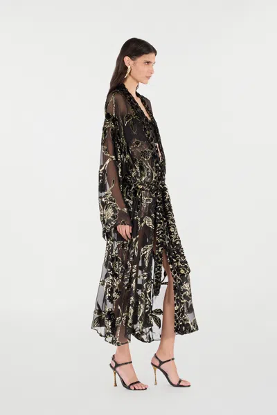 Roberto Cavalli See-through Robe With Floral Pattern In Black