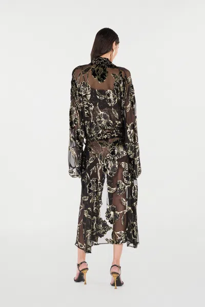Roberto Cavalli See-through Robe With Floral Pattern In Black