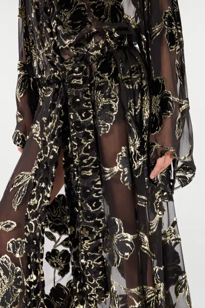 Roberto Cavalli See-through Robe With Floral Pattern In Black