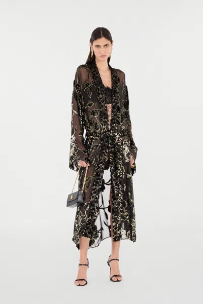Roberto Cavalli See-through Robe With Floral Pattern In Black