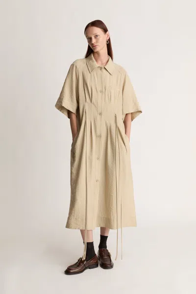 Lee Mathews Maggie Shirt Midi Dress In Neutral