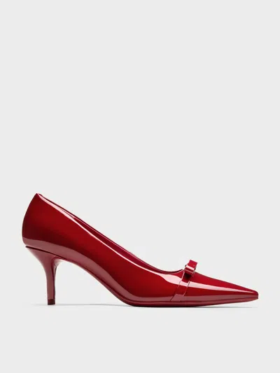 Charles & Keith - Dorian Patent Bow Pointed-toe Stiletto-heel Pumps In Red