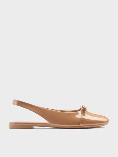 Charles & Keith - Dorian Patent Bow Slingback Flats In Brown