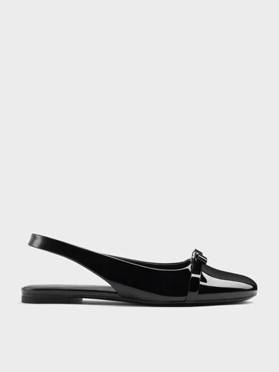 Charles & Keith - Dorian Patent Bow Slingback Flats In Black